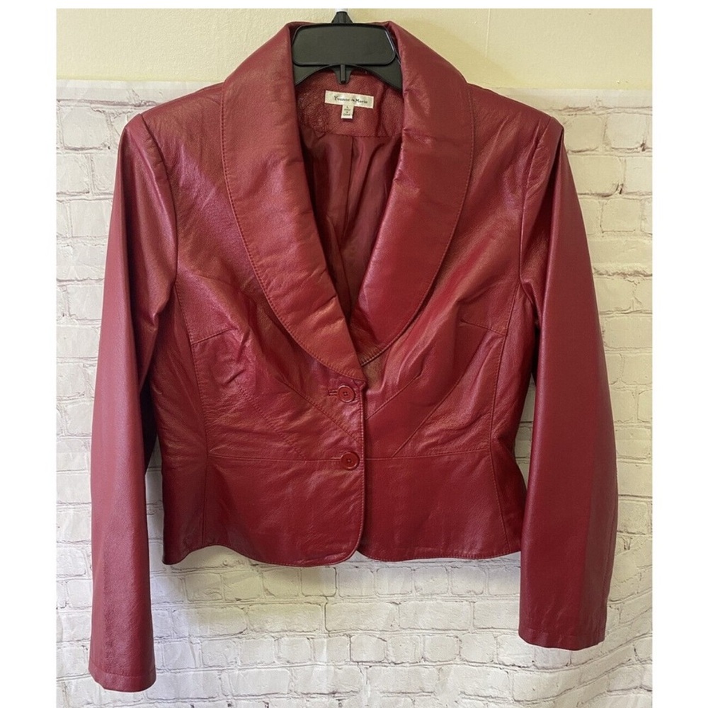 Vintage Red Leather Button Biker Jacket Coat Size Large